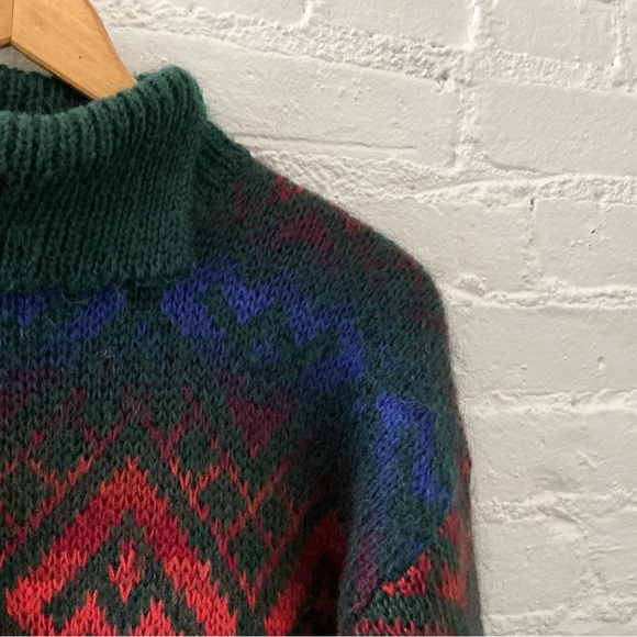 Vtg 90s Sweater Womens Mohair Blend Nordic Print Oversized Turtleneck Cabincore - Picture 3 of 10